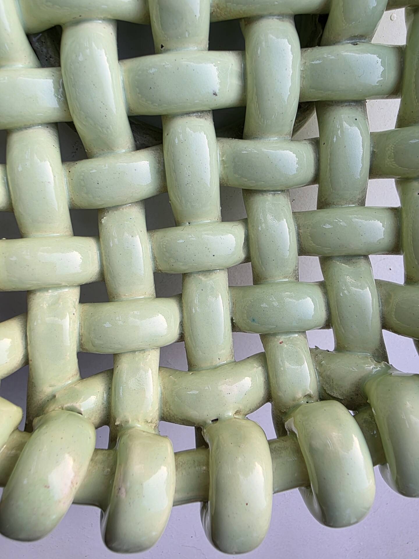 Light green woven ceramic basket Jérome Massier Vallauris