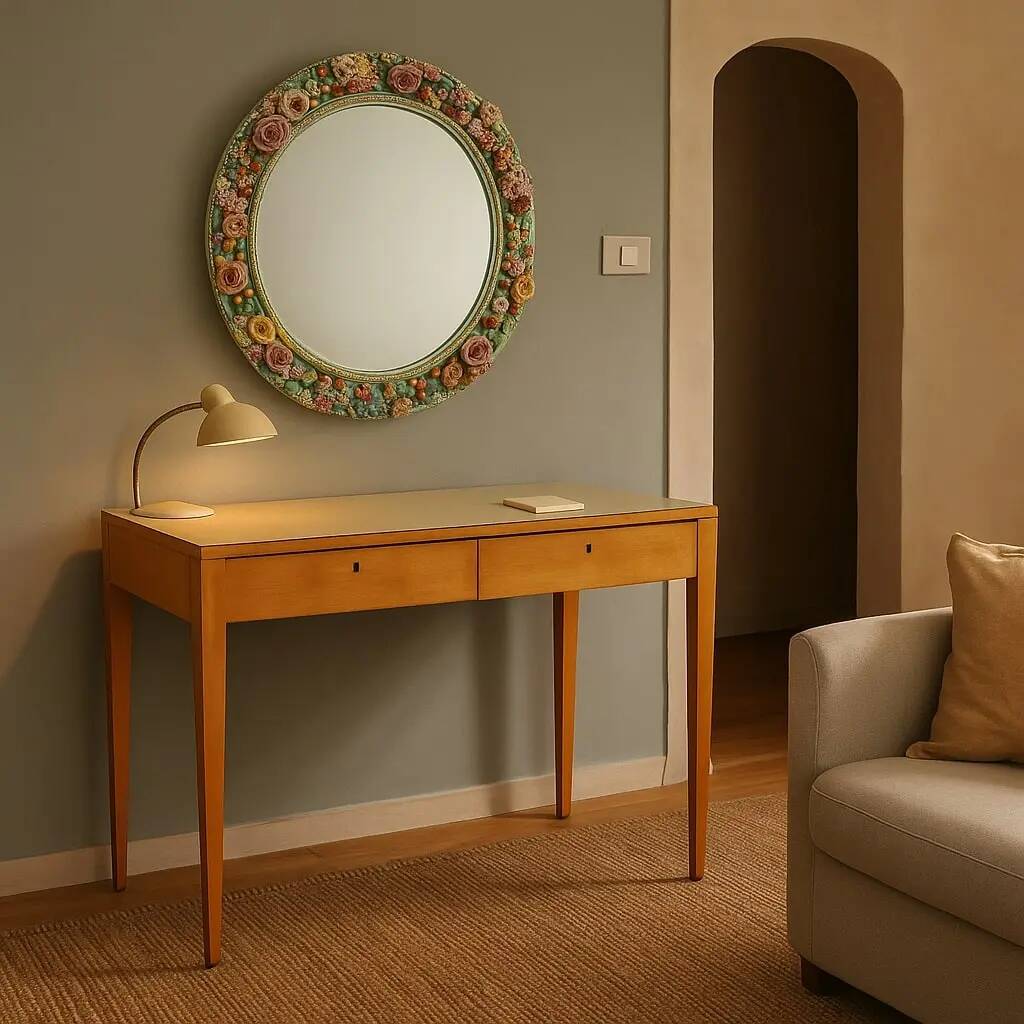 Antique ceramic mirror with floral decoration, 19th century
