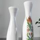 Pair of white opaline flower vases with floral decoration – 1970s