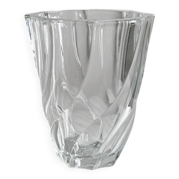 Clear glass vase, twisted design.