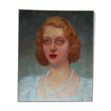 Art-Deco portrait, elegant woman with green eyes