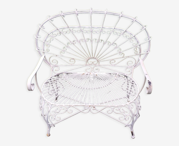 White wrought iron peacock bench Salterini