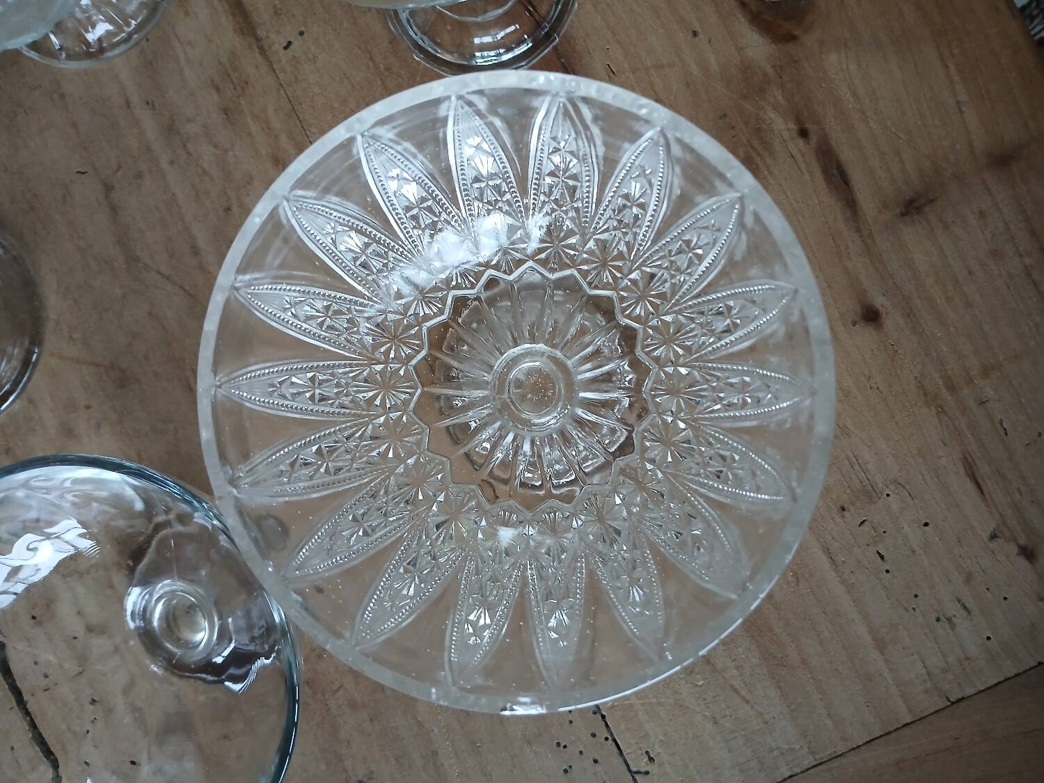 5 antique clear glass cups