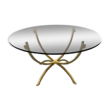Table basse en laiton et verre fumé années 1970