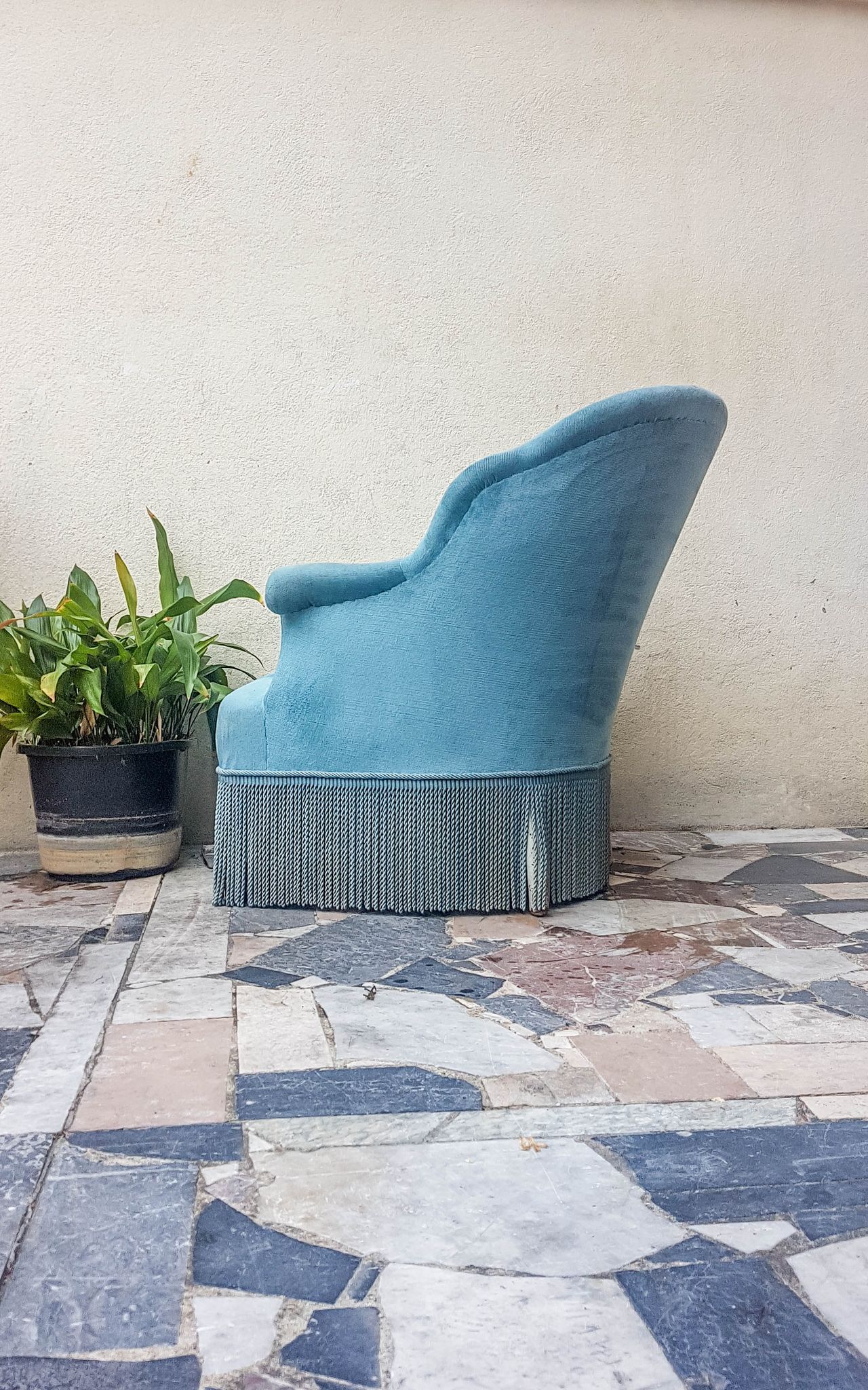Velvet ottoman chair vintage toad velvet blue 70s