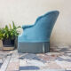 Fauteuil crapaud vintage velours bleu années 70