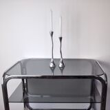 Pair of zigzag candle holders, solid aluminum and polished stone, art3, Spain, 1970