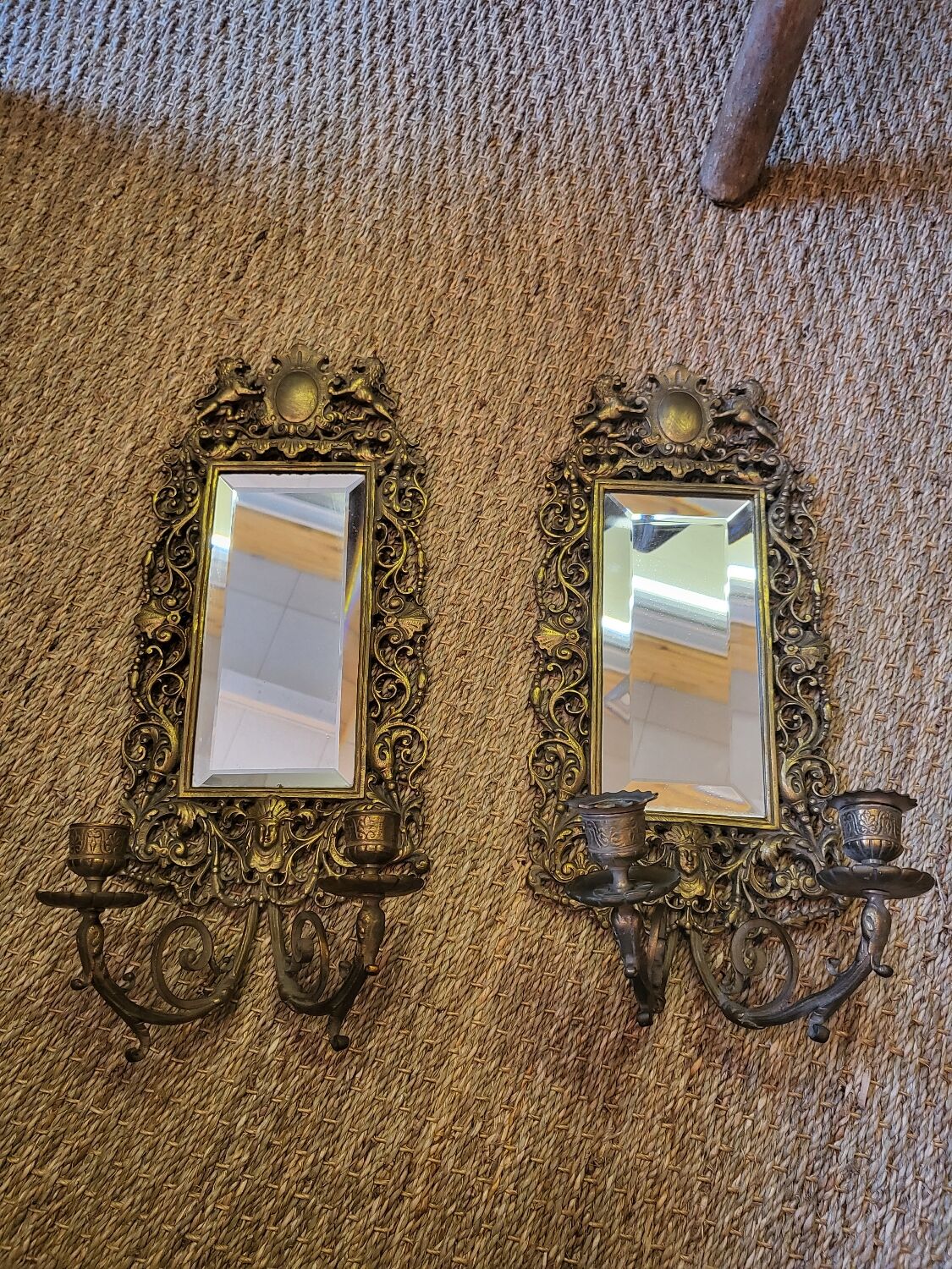Miroir bougeoirs en bronze 18x46cm