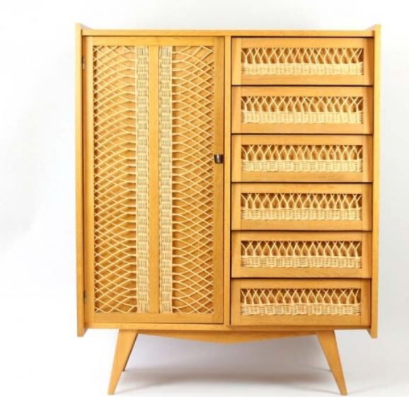 Armoire penderie commode rotin Vintage 1960 Selency