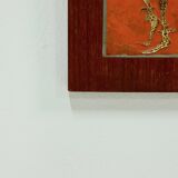 Mid-Century Teak and Ceramic Mirror by Atelier Pinson 1960s