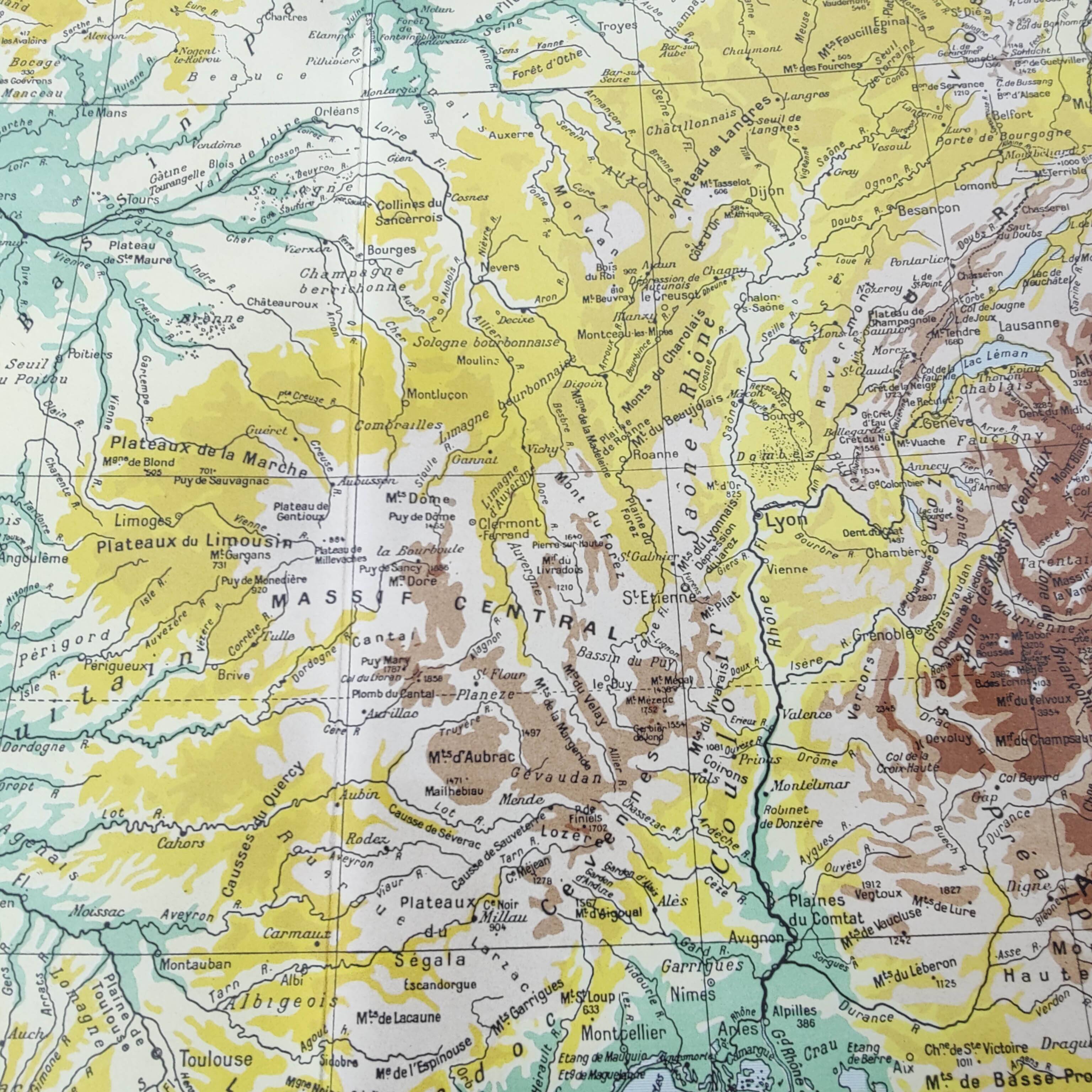 Old map of France from 1950 43x43cm