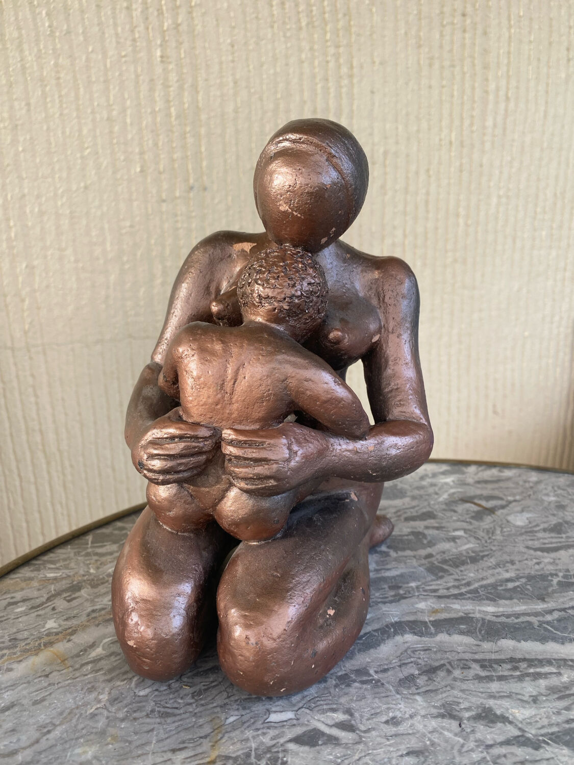 Signed maternity sculpture, patinated bronze terracotta, 1960s