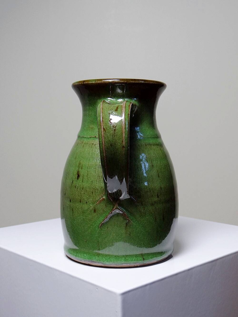 Small green pitcher enameled stoneware Sylvie Wlotkowski craftsmanship from Burgundy