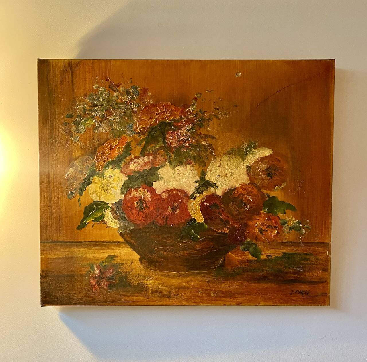 Still life with basket of wild flowers signed Mahler 20th century