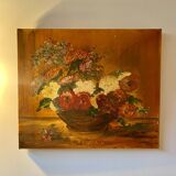 Nature morte au panier de fleurs sauvages signée Mahler XX siècle