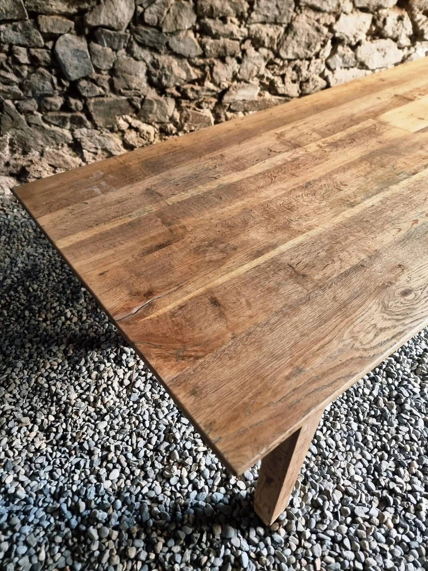 Antique French oak dining table, early 1900s - large farmhouse table for 12 people