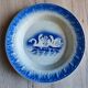 Hollow plate Moulin des Loups Hamage France, blue and white swan decoration.