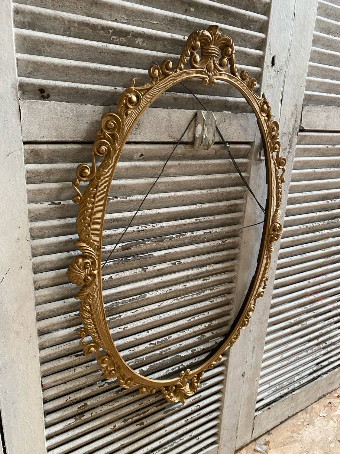 Antique Oval Mirror Frame Pediment Knot Louis XV Style Gilt Bronze