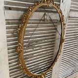 Ancien Cadre De Miroir Oval Fronton Noeud Style Louis XV Bronze Doré