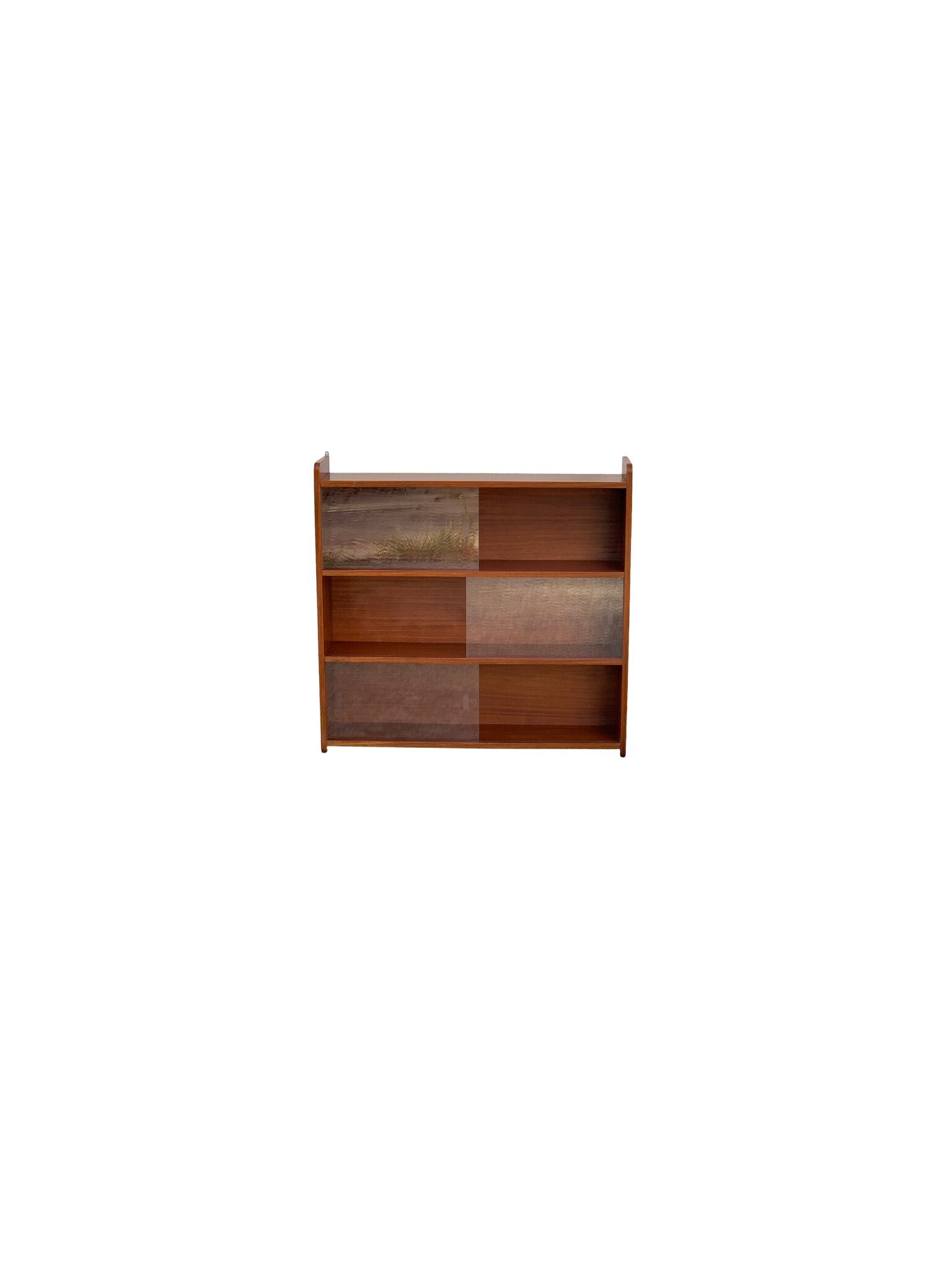 glass wall bookcase in vintage teak 1950