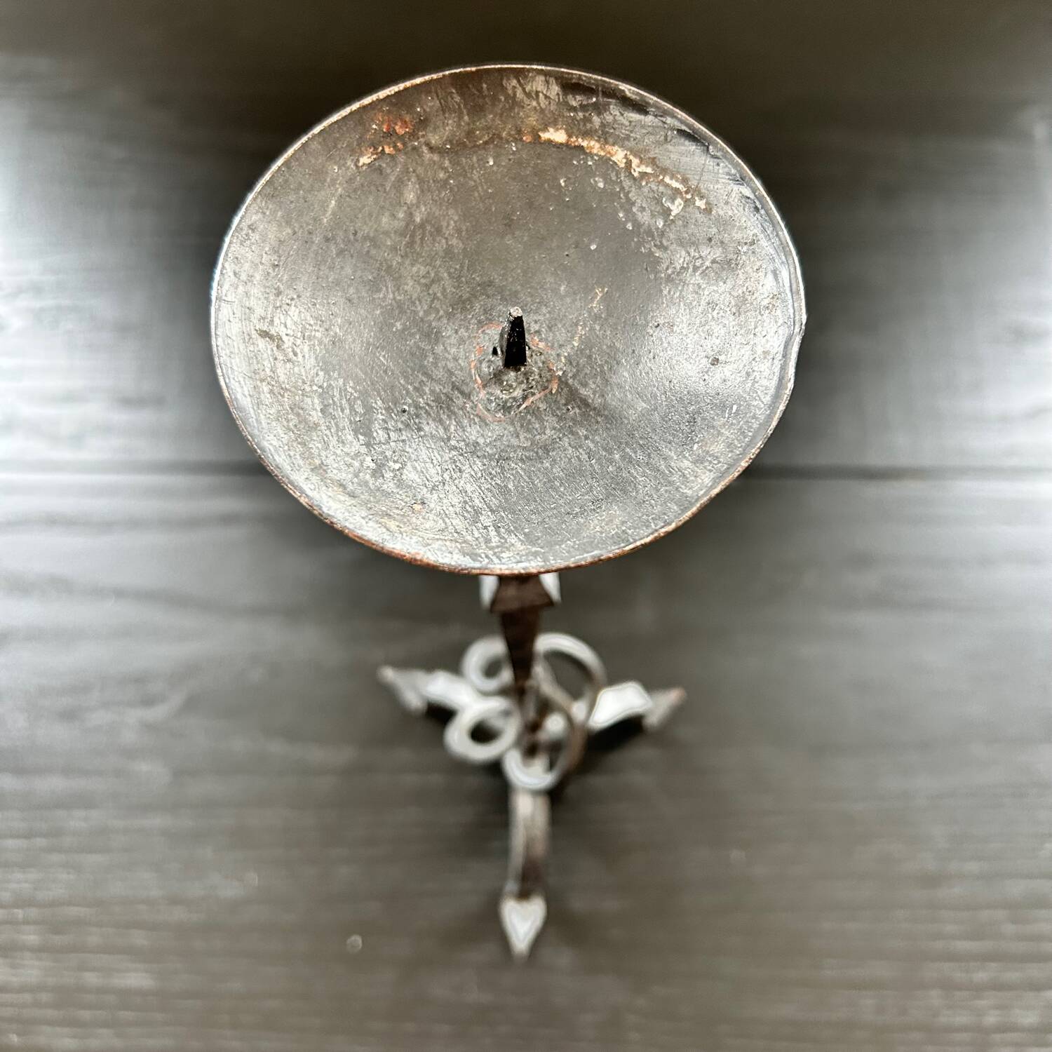 Brutalist wrought iron candle holder