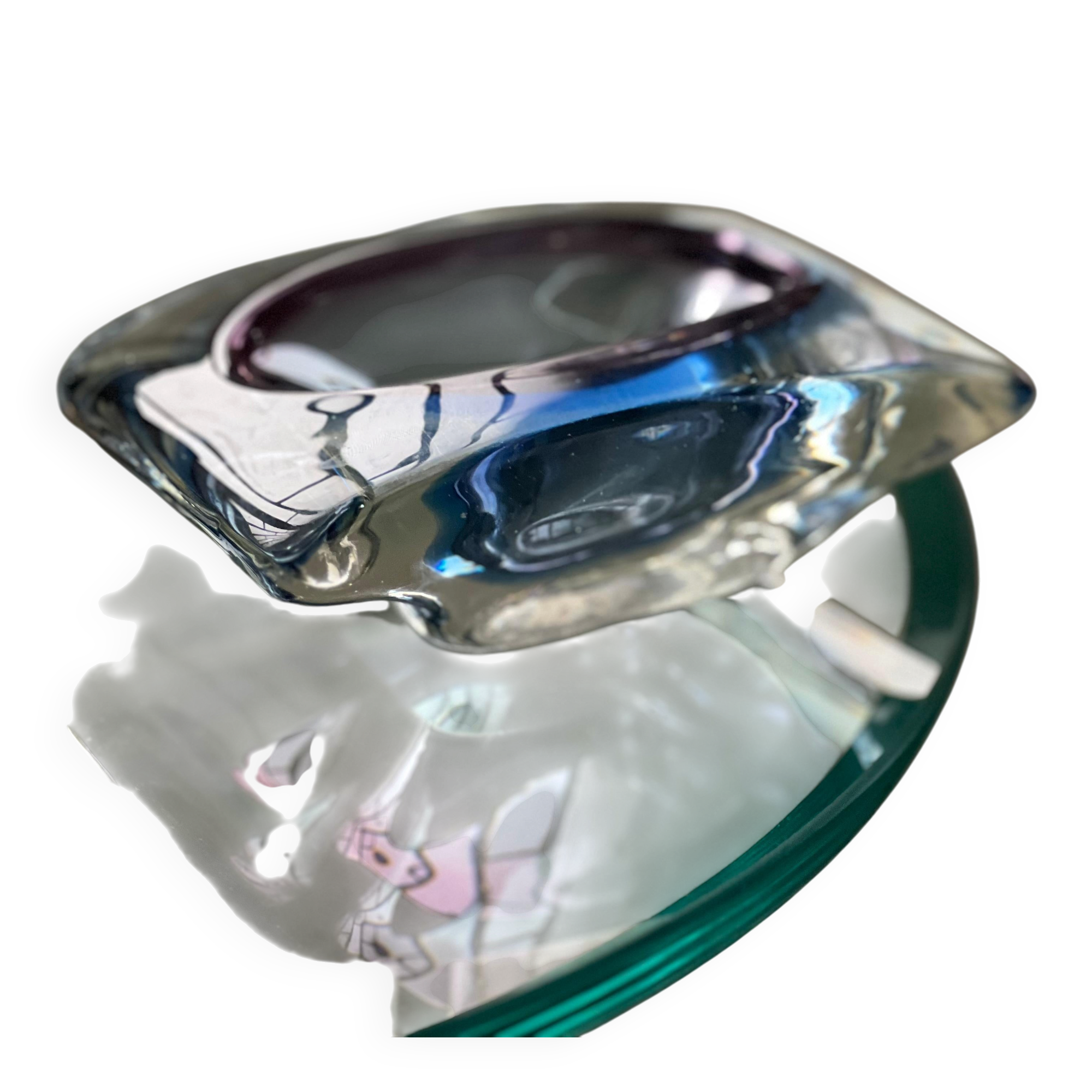 Vide-poche vintage en Murano violet et bleu, années 60