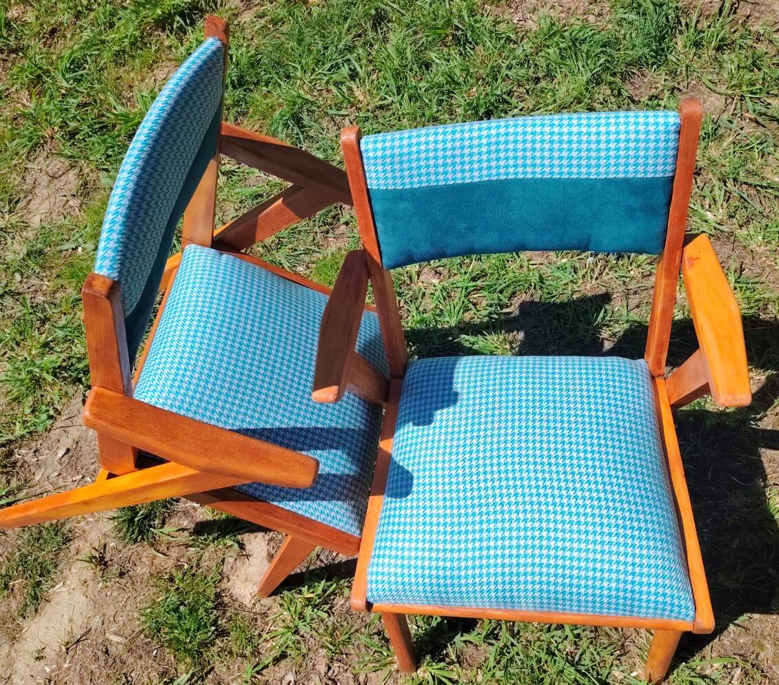 2 wooden bridge armchairs from the 1960s