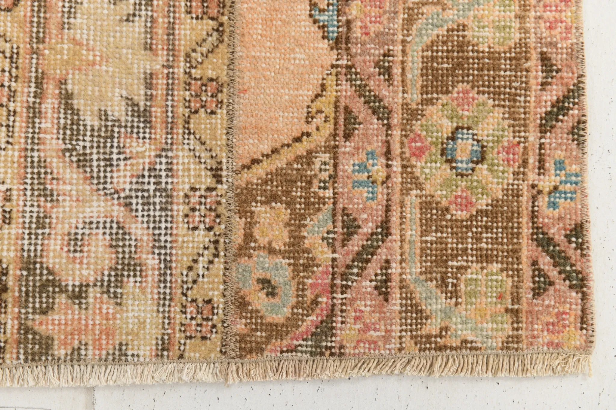 Brown Cream Vintage Persian Runner Rug, Rugs For Rustic Hallway, 74x327Cm
