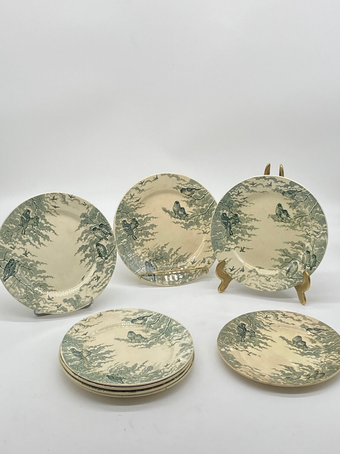 Service of old flat plates, Sarreguemines, birds,