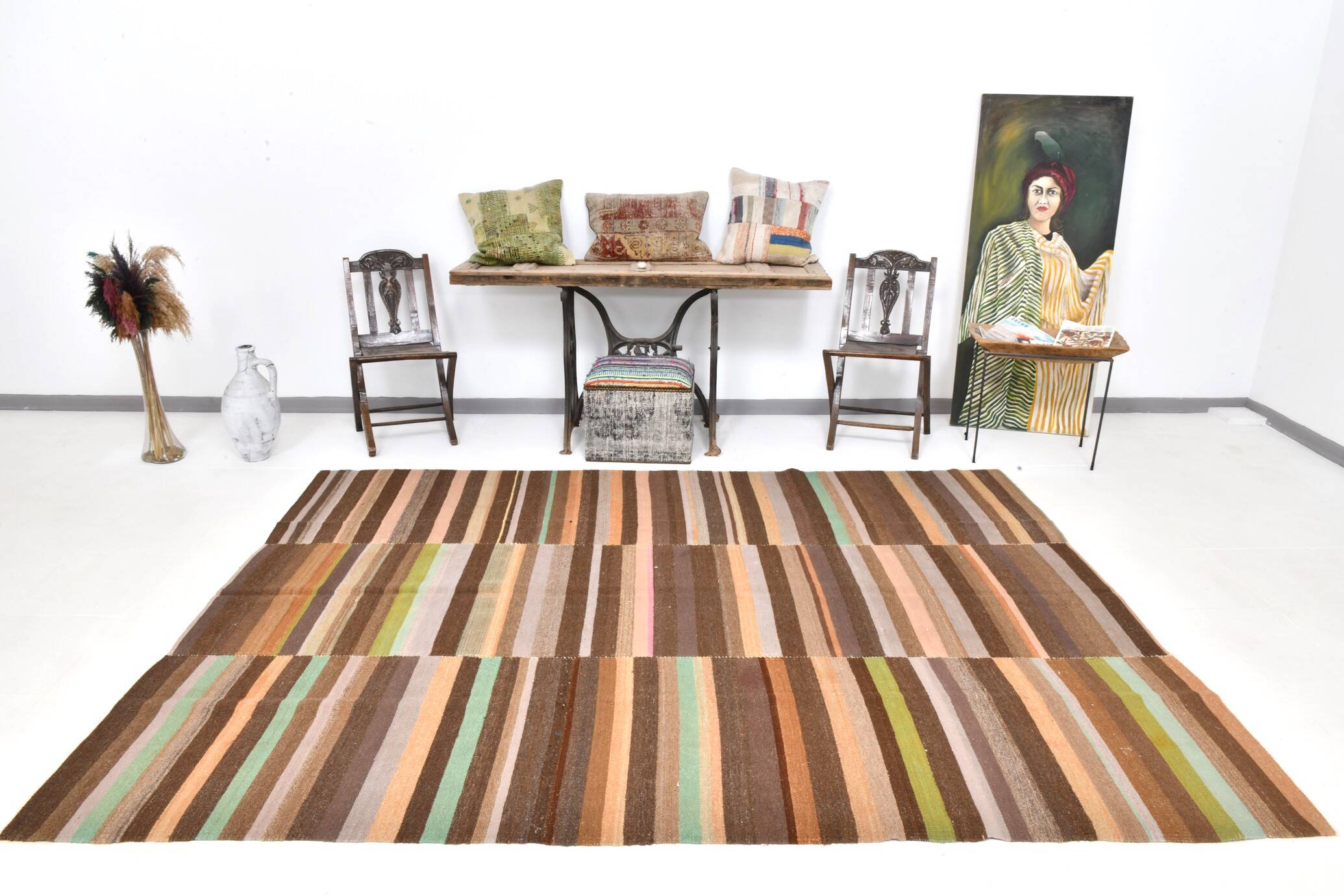 7x10 Soft Color Pastel Brown Vintage Rug, 210x291Cm SK 2356