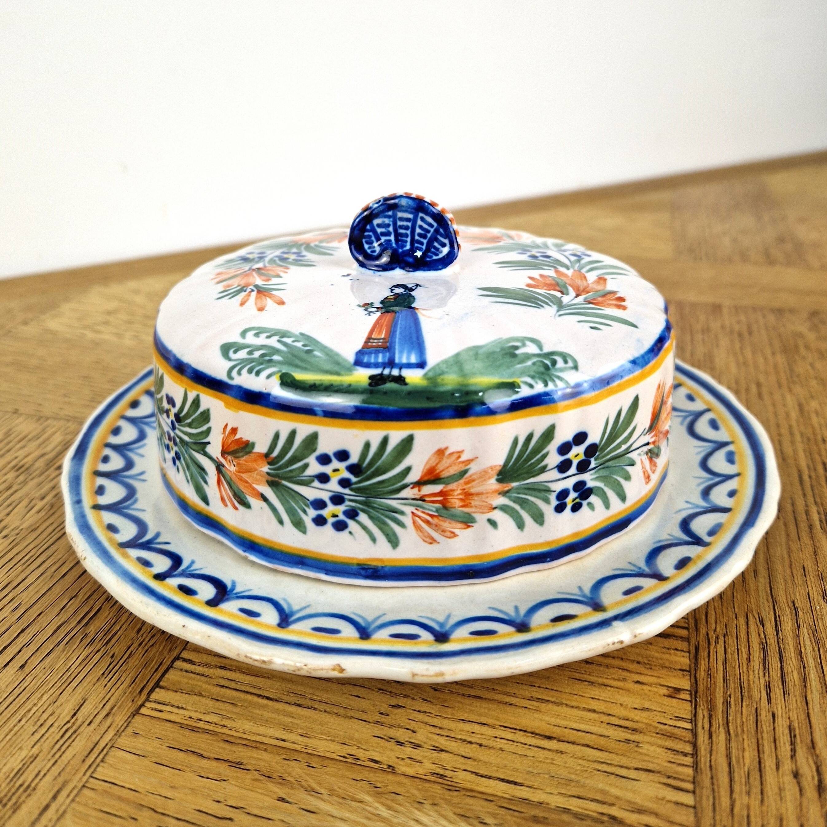 Old butter dish Henriot Quimper earthenware from Brittany