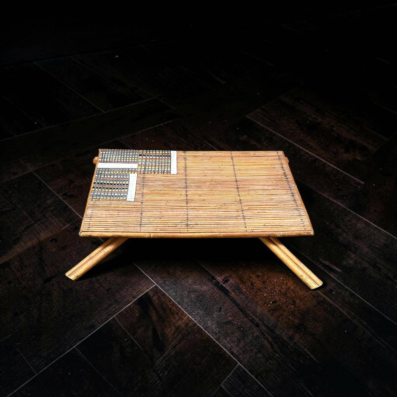 Rattan and ceramic coffee table by Roger Capron