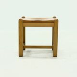 Solid Blonde Oak Cubic Stool with Carved Seat, 1970s