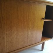 Mid Century Vintage Teak Sideboard Display Bookcase Cabinet 1960'S Sliding Glass And Teak Doors