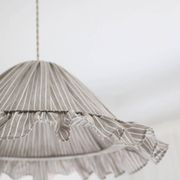 Suspension Emilia, pleated lampshade with frills, olive stripes