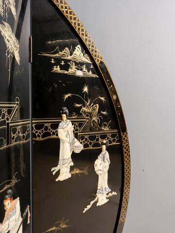 Chinese export black lacquer and mother-of-pearl folding screen, mid-20th century