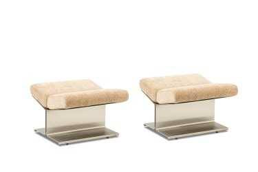Paul Geoffroy for Uginox. Pair of brushed steel stools. Circa 1970.