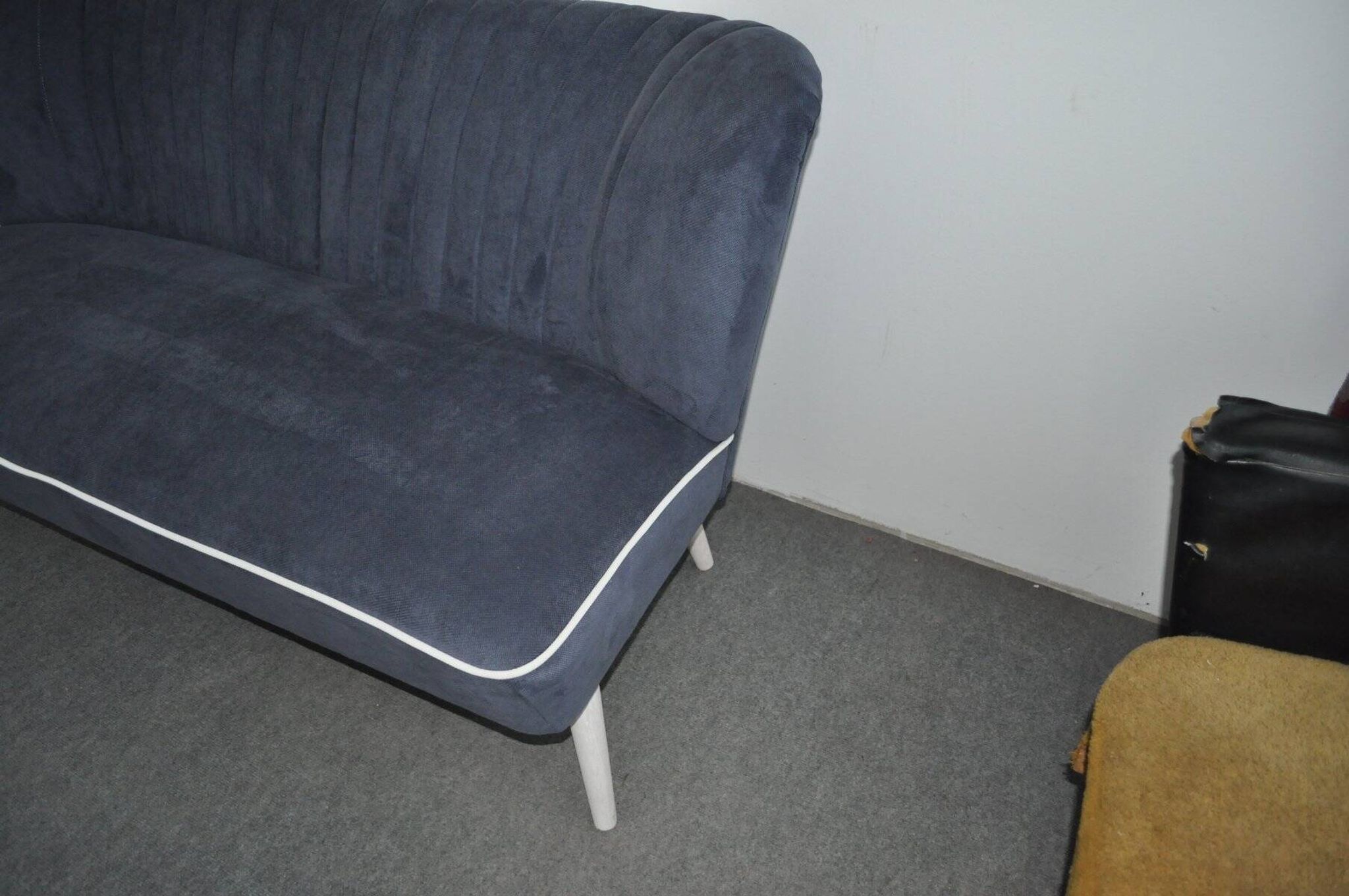 Blue fabric cocktail canapé with beech legs, 1950s style.