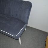 Blue fabric cocktail canapé with beech legs, 1950s style.