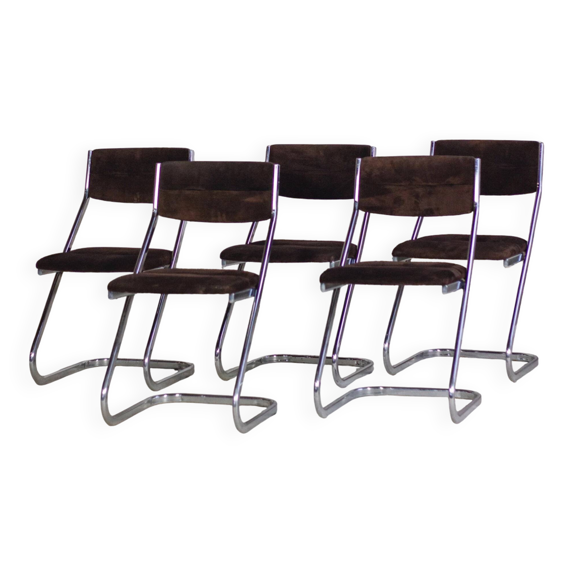 5 tubular chairs in suede and chrome by Roche Bobois, 1970.