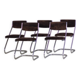 5 tubular chairs in suede and chrome by Roche Bobois, 1970.