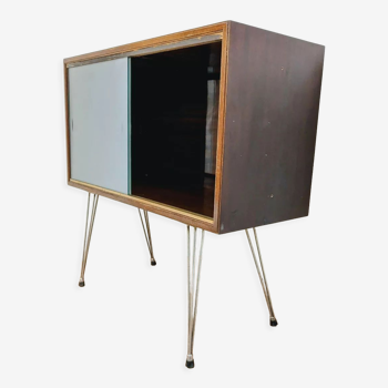 Buffet vintage en bois meuble vinyle vitrine