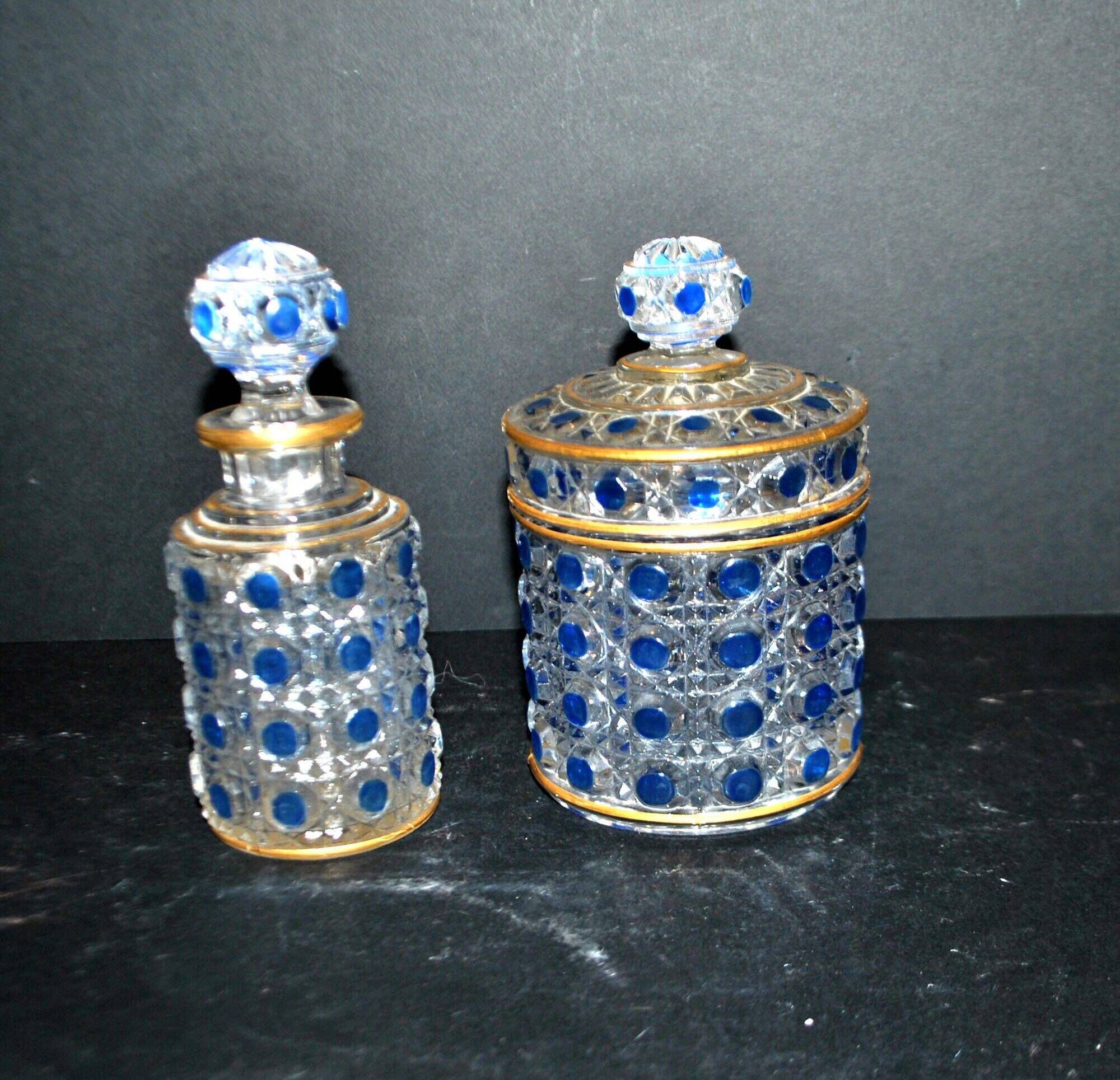 Baccarat bottle and box, antique diamond gemstones in moulded crystal, signed.