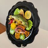 Wall plate signed Vallauris ceramic trompe-l'oeil / seafood / 1950 / French riviera