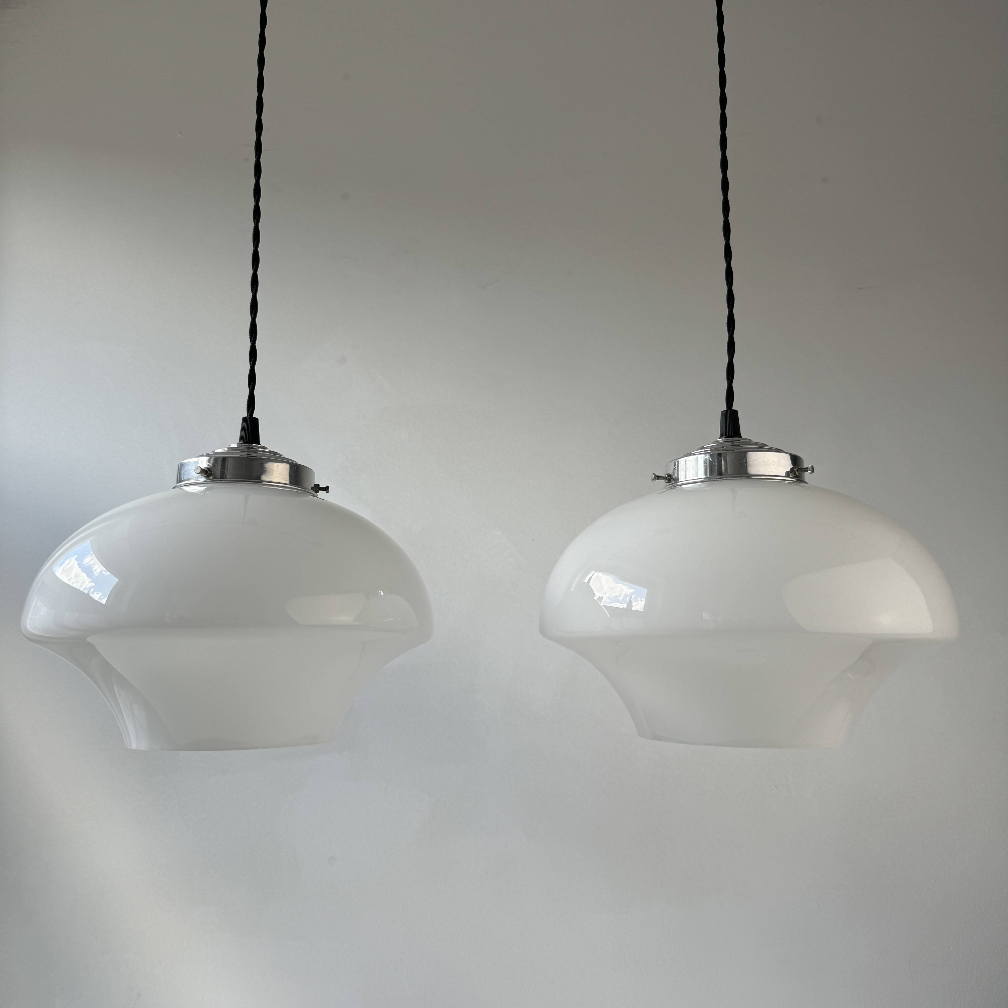 Pair of antique opaline pendant lights 24 cm vintage