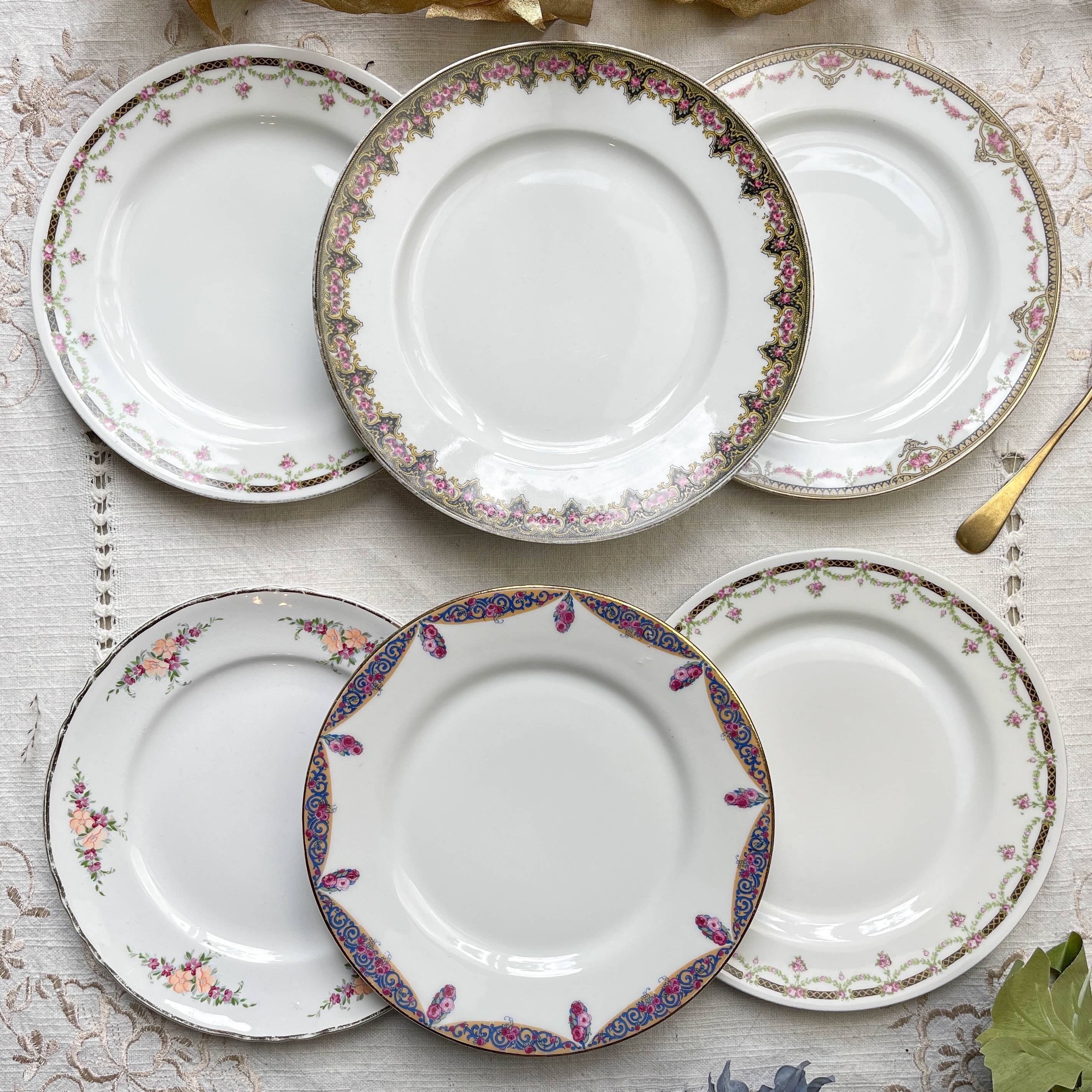 6 Mismatched Vintage French Porcelain Dessert Plates