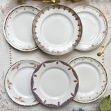 6 Mismatched Vintage French Porcelain Dessert Plates
