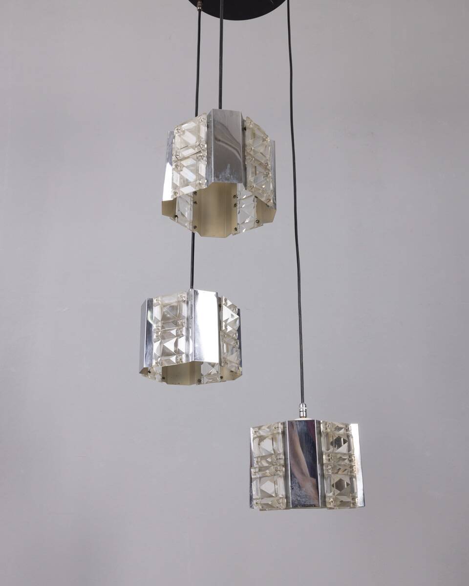 Vintage 1970s metal and crystal pendant lamp, kinkeldey design