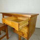 Bureau en pin 1970 et sa chaise