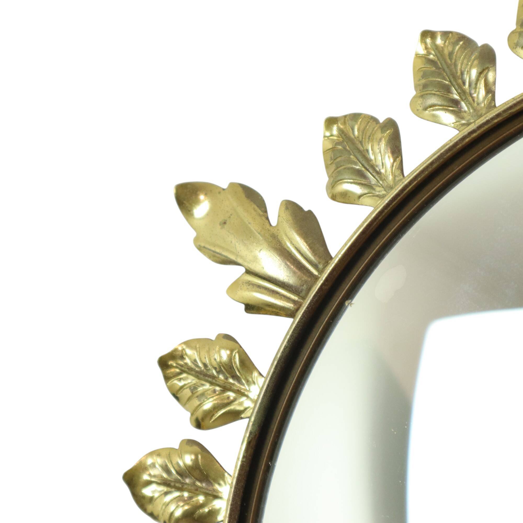 Vintage Metal Sun Mirror Convex Gold Deknudt 70s